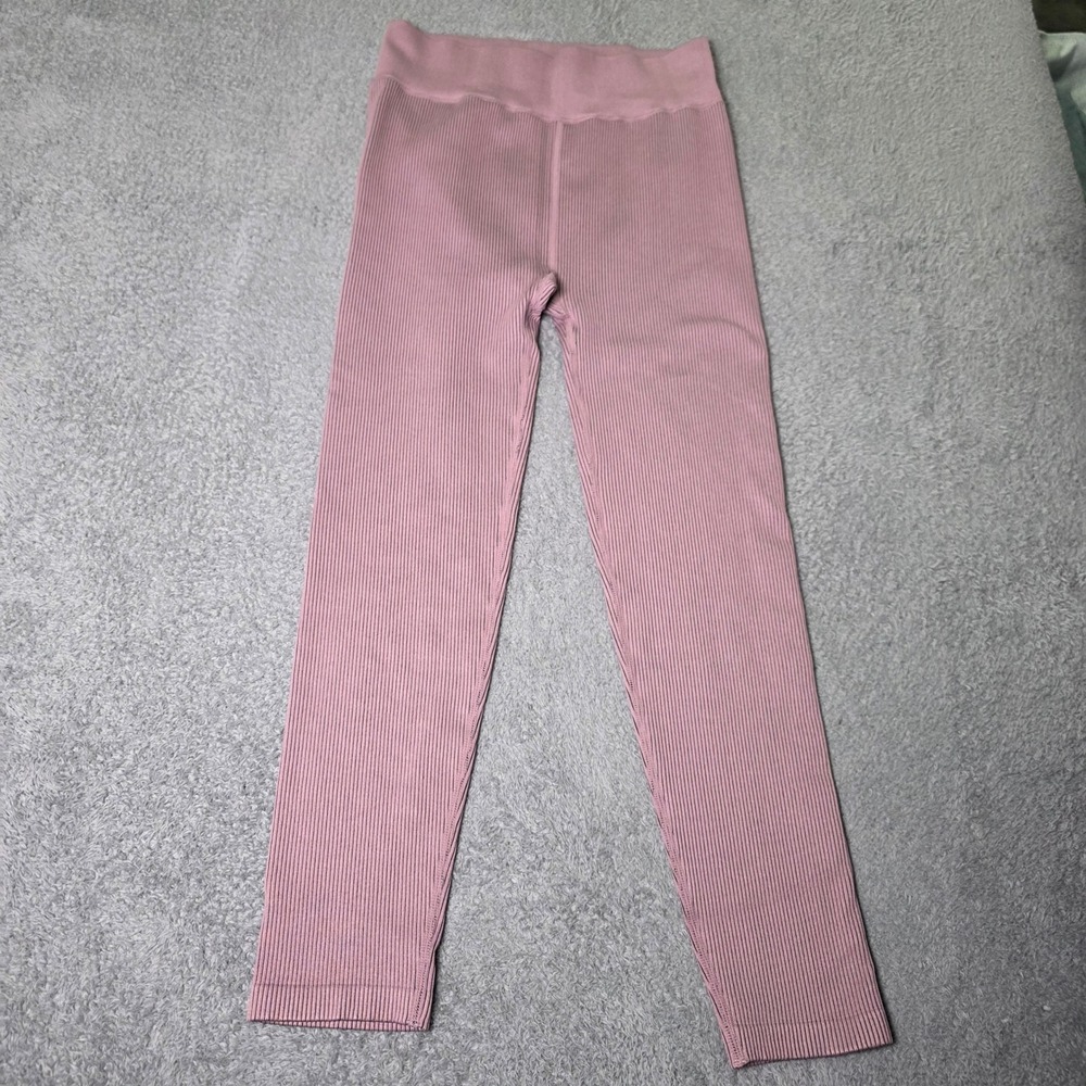 Calvin Klein Womens Medium Leggings Mauve Pink Ribbed Seamless High Rise Logo